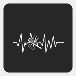 Barber Shop - Barber Scissors Comb Heartbeat Square Sticker