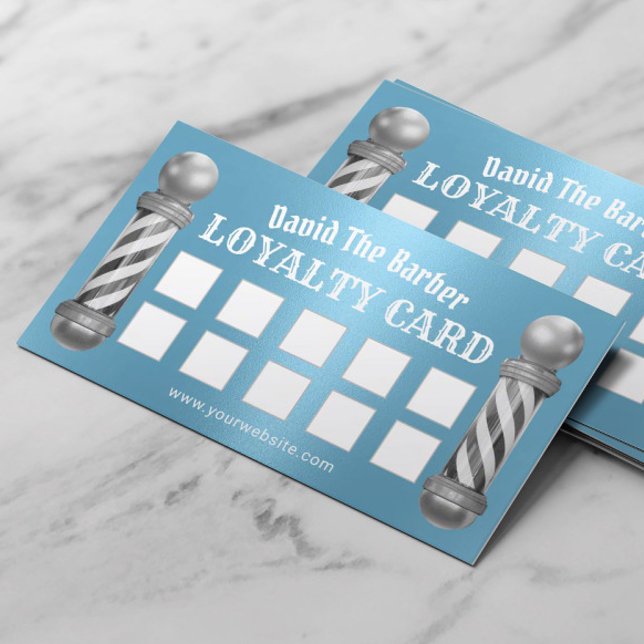Barber Shop Barbershop Modern Blue Loyalty Card (Creator Uploaded)