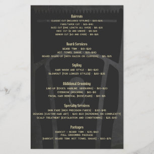 Barber Shop Barbershop Price List Service Menu