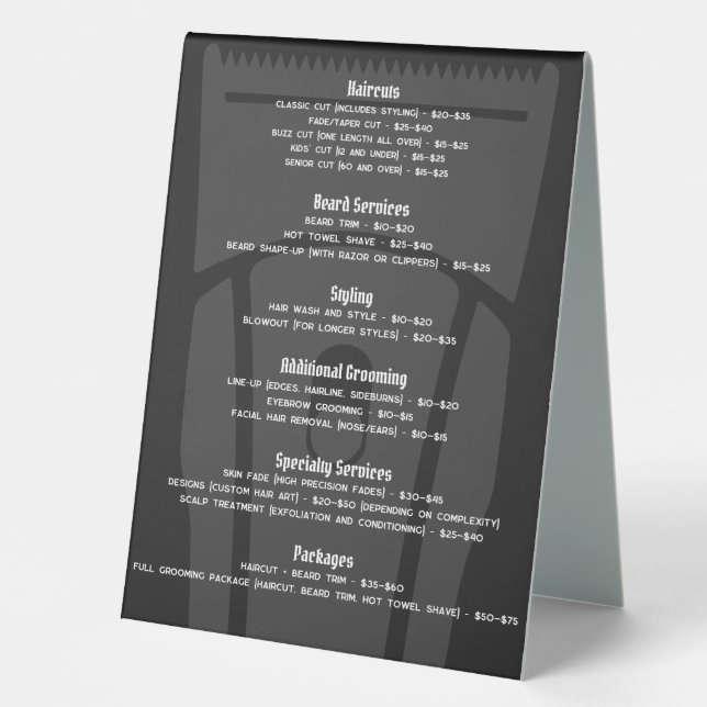 Barber Shop Barbershop Price List Service Menu  (Front)