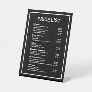 Barber Shop Barbershop Price List Service Menu Pedestal Sign
