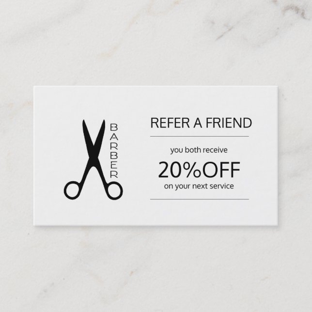 Barber shop black and white referral template card (Front)
