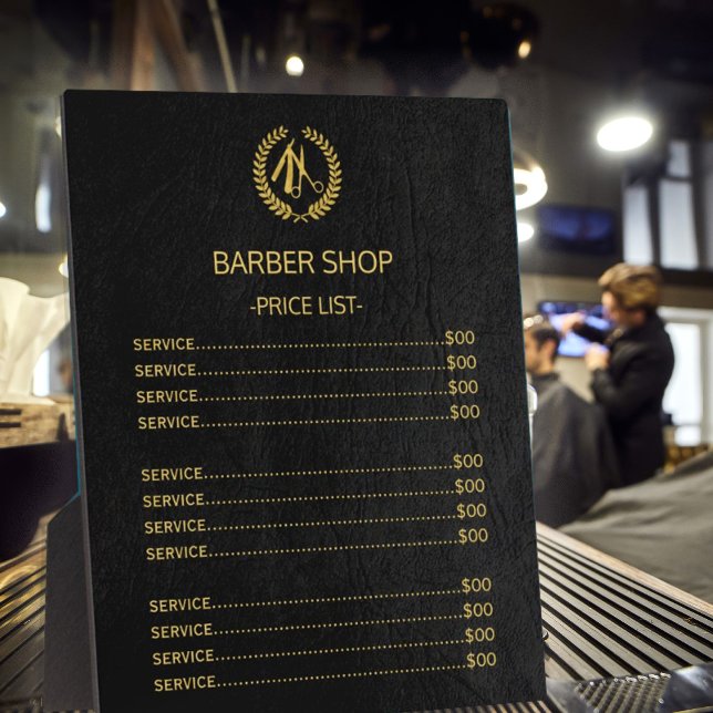 Barber shop black leather look price list plaque (Creator Uploaded)