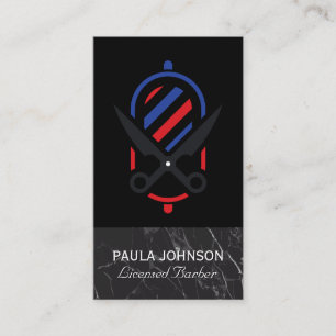 Barber Shop   Black Marble Barber Pole Business Card