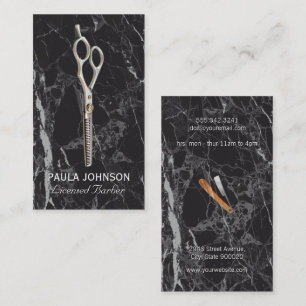 Barber Shop Black Marble Scissors Business Card