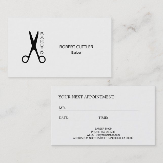 Barber shop black white logo appointment template (Front/Back)