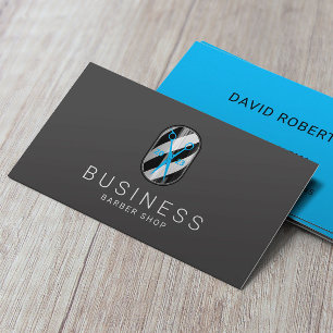 Barber Shop Blue Scissor Elegant Dark Hair Stylist Business Card