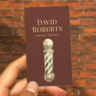 Barber Shop Brick Red & Gold Barbershop Hair Business Card