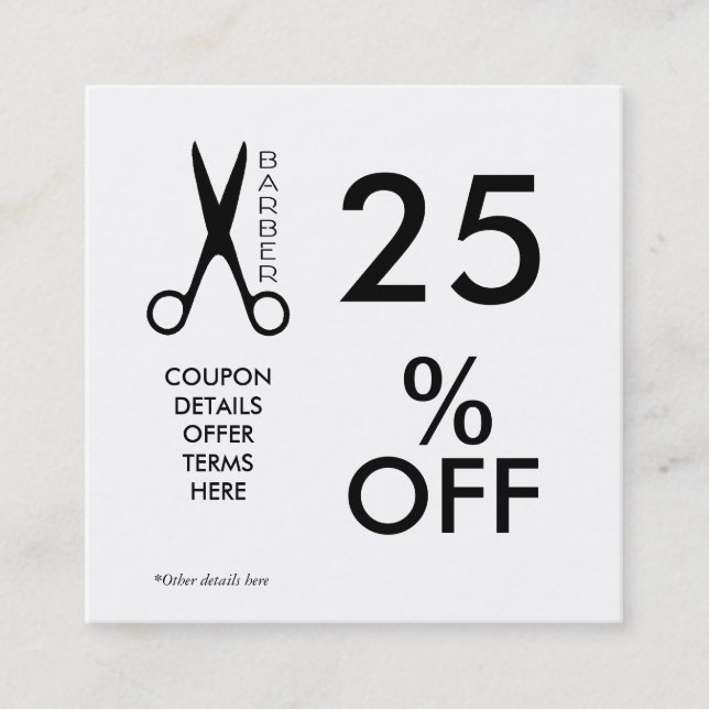 Barber shop coupon card  black and white (Front)