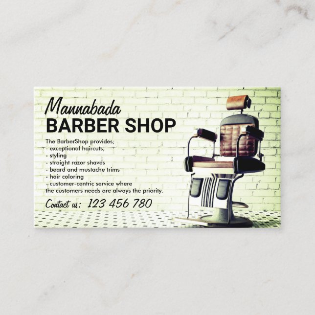 Barber Shop Custom Green Photo Business Card (Front)