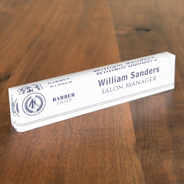 Barber shop custom logo simple business manager nameplate (Side)
