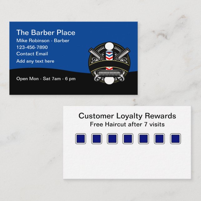 Barber Shop Customer Rewards Business Cards (Front/Back)