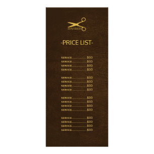 Barber shop dark brown leather look price list rack card