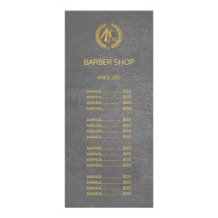 Barber shop dark grey leather look price list rack card
