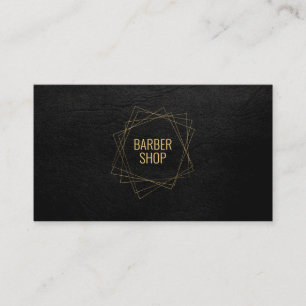 Barber shop elegant black leather gold geometric business card