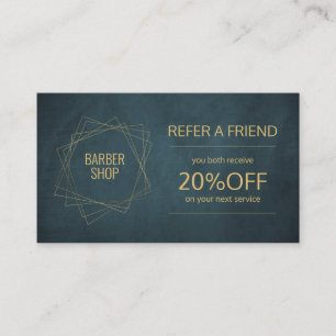 Barber shop elegant navy gold referral template card