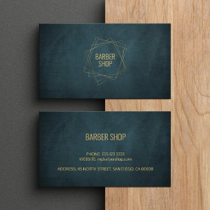 Barber shop elegant navy gold typography geometric business card