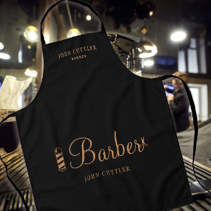 Barber shop employee personalised black and gold apron