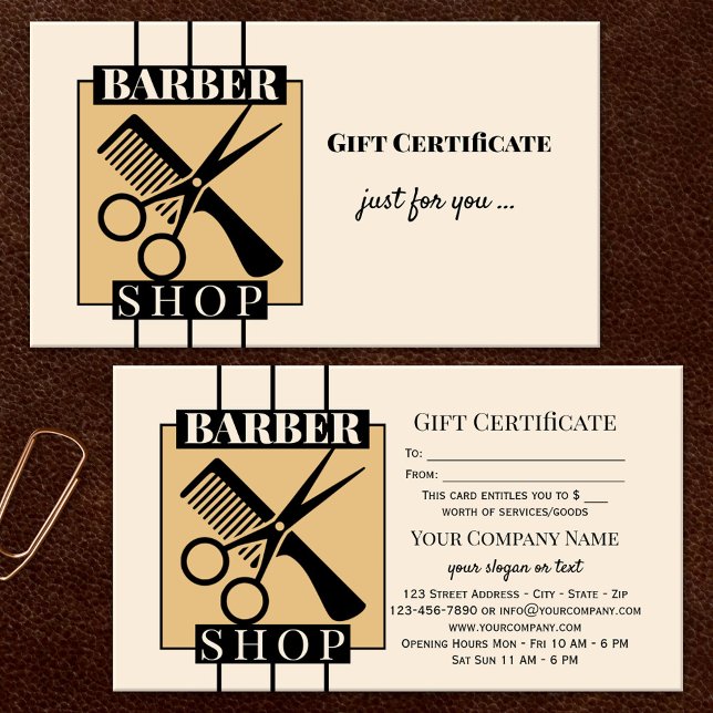 Barber Shop Gift Certificate Template (Creator Uploaded)