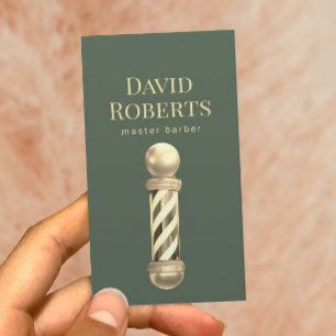 Barber Shop Gold Barber Pole Barbershop Hair Green Business Card