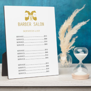 Barber shop gold white elegant services price list plaque