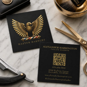 Barber Shop Golden Eagle Logo Barber Pole Square Business Card