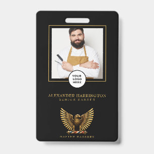 Barber Shop Golden Eagle Razor Logo Photo Staff ID Badge