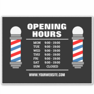 Barber shop hair salon opening hours vinyl sticker