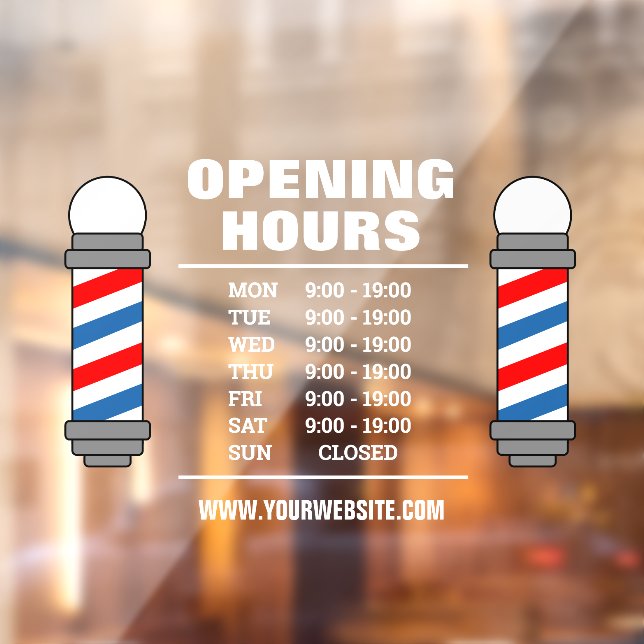 Barber shop hair salon opening hours Window Cling (Sheet 2)