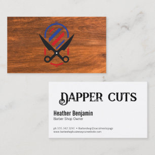 Barber Shop Hair Salon Scissors Wood Business Card