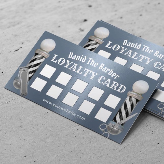 Barber Shop Hair Stylist Dusty Blue Metal Loyalty Card (Creator Uploaded)