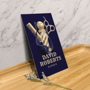 Barber Shop Hair Stylist Navy & Gold Barbershop Business Card