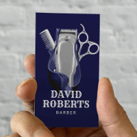 Barber Shop Hair Stylist Navy & Silver Barbershop