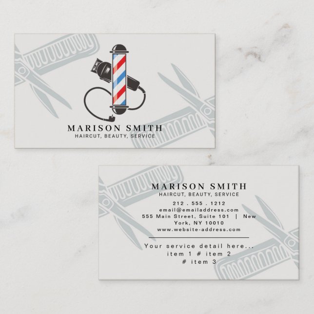 Barber Shop Hair Stylist Professional Barbershop Business Card (Front/Back)