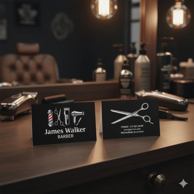 Barber Shop Hair Stylist Professional Barbershop Business Card (Creator Uploaded)