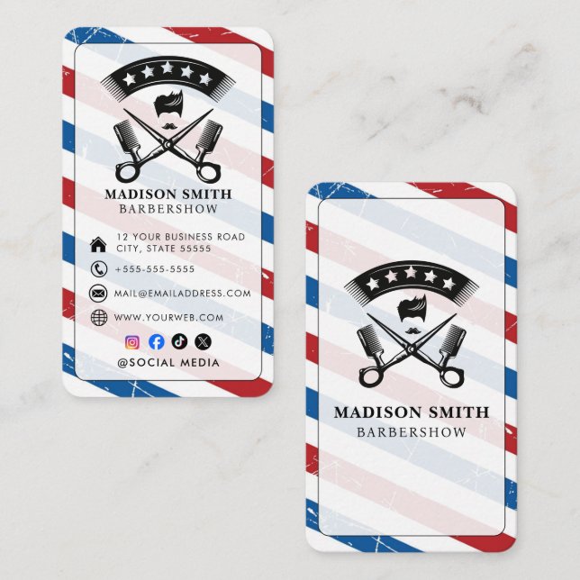 Barber Shop Hair Stylist Professional Barbershop Business Card (Front/Back)