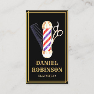 Barber Shop Hair Stylist Red & Blue   Black & Gold Business Card