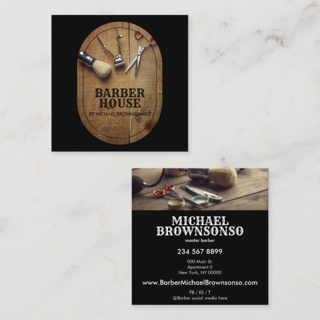 Barber Shop hair stylist Rustic photos Square Business Card (Front/Back)