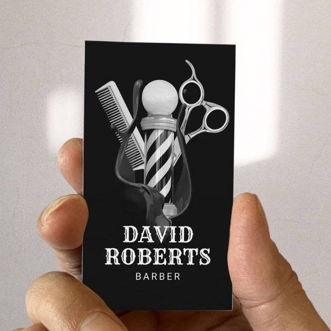 Barber Shop Hair Stylist Stylish Black & White  Business Card (Creator Uploaded)