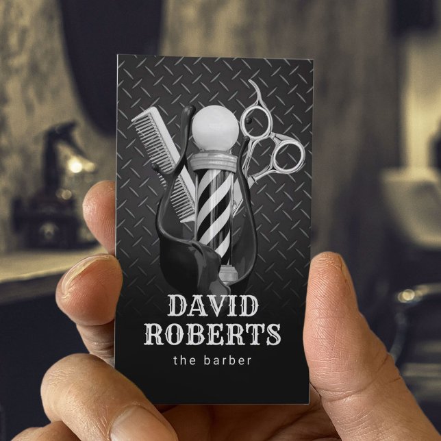 Barber Shop Hair Stylist Stylish Metal Plate Business Card (Creator Uploaded)