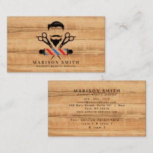 Barber Shop Hair Stylist Wood Business Card