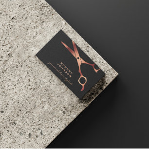 Barber Shop Hairdresser Black Copper Scissors Business Card