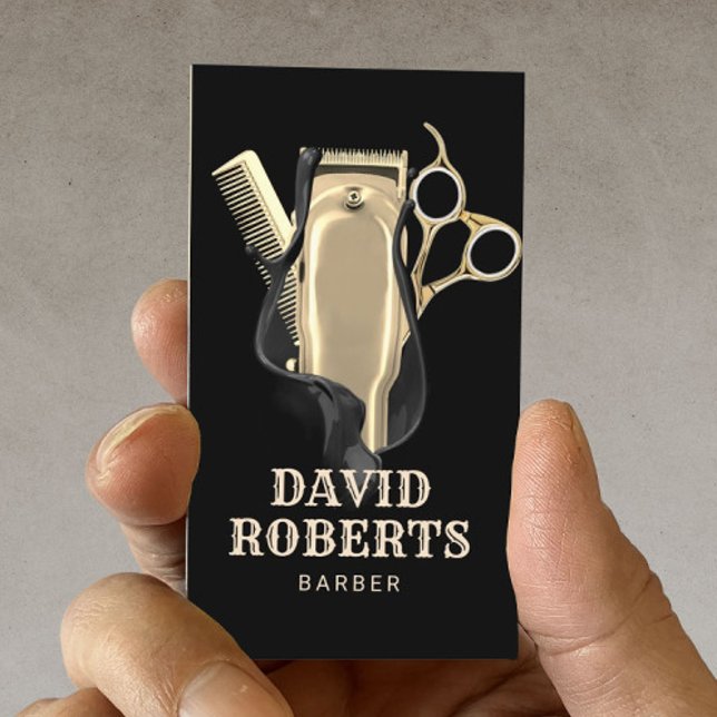 Barber Shop Hairdresser Modern Gold Barbershop Business Card (Creator Uploaded)