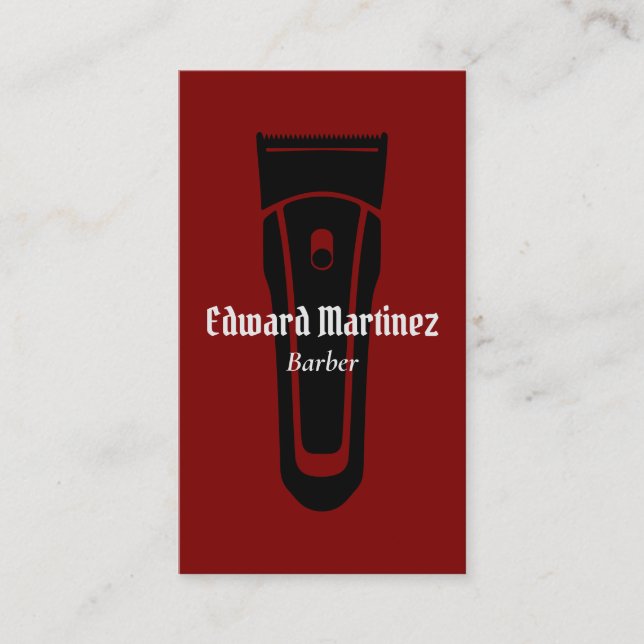 Barber Shop Hairdresser, Red Modern Hair Clipper Business Card (Front)
