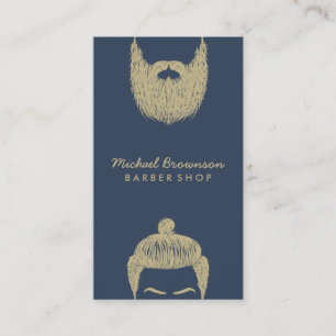 Barber Shop hipster beard moustache navy gold Business Card