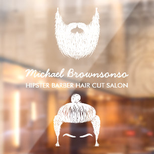Barber Shop hipster beard moustache white Window Cling