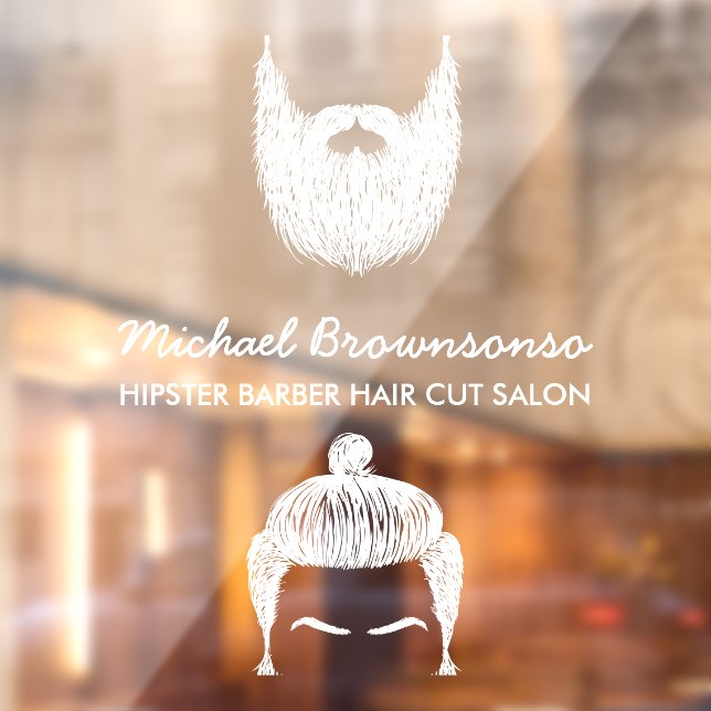 Barber Shop hipster beard moustache white Window Cling (Sheet 2)