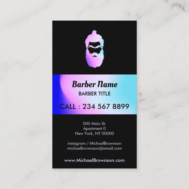 Barber Shop hipster hologram Business Card (Back)
