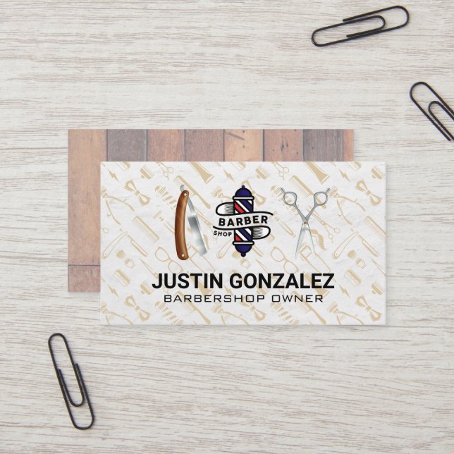 Barber Shop Icons | Pattern Business Card (Front/Back In Situ)