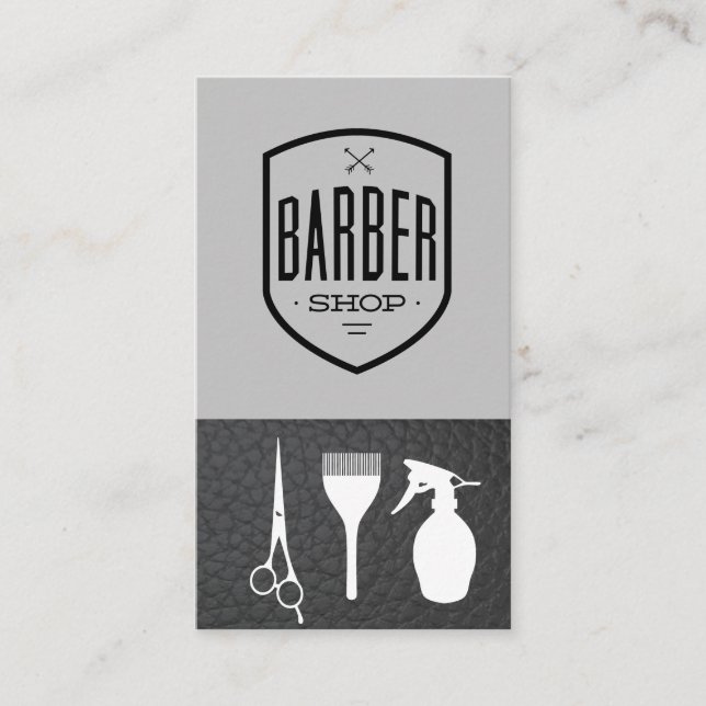 Barber Shop Leather | Shaving Blade Business Card (Front)